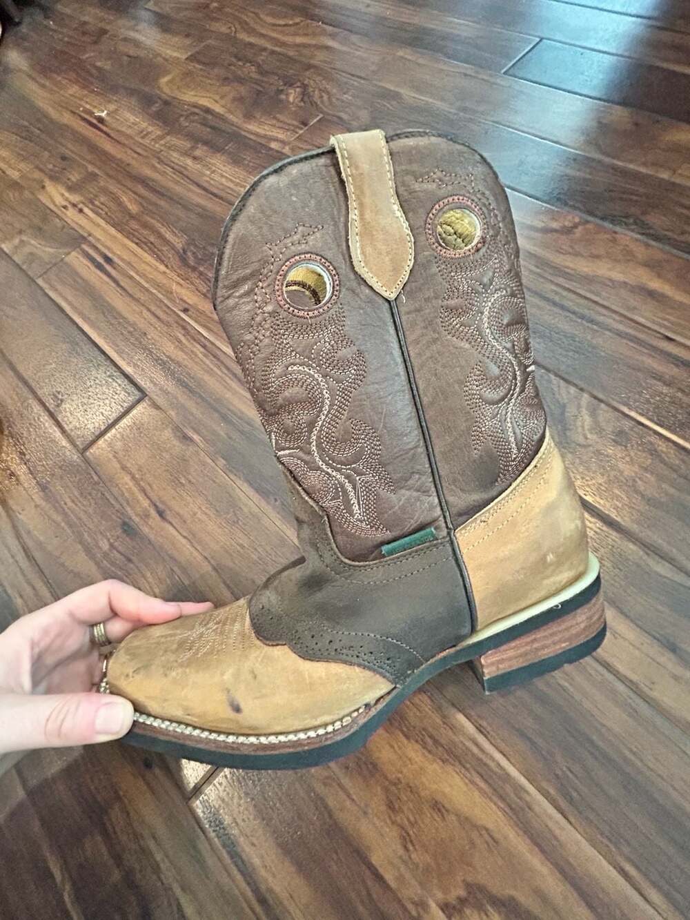 Los Gueritos Two-Tone Square Toe Western Leather Cowgirl Boots, size 39 - Picture 3 of 15